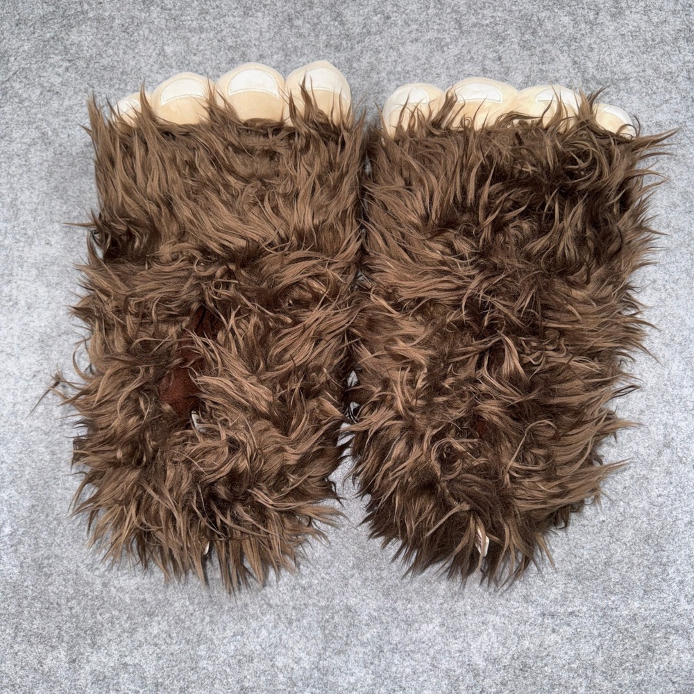 LazyOne Unisex Bigfoot Paw Slippers XL Brown Faux Fur Novelty Loungewear